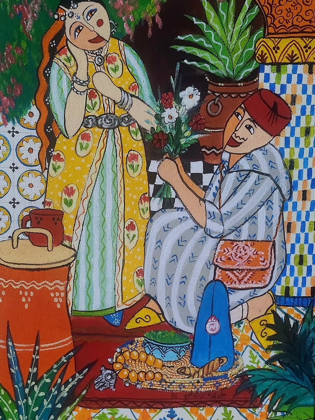 Agrandir l'œuvre Femme en Haik Peinture originale "Femme en Haik" - Femmes Marocaines par l'artiste Khadija Bentajar