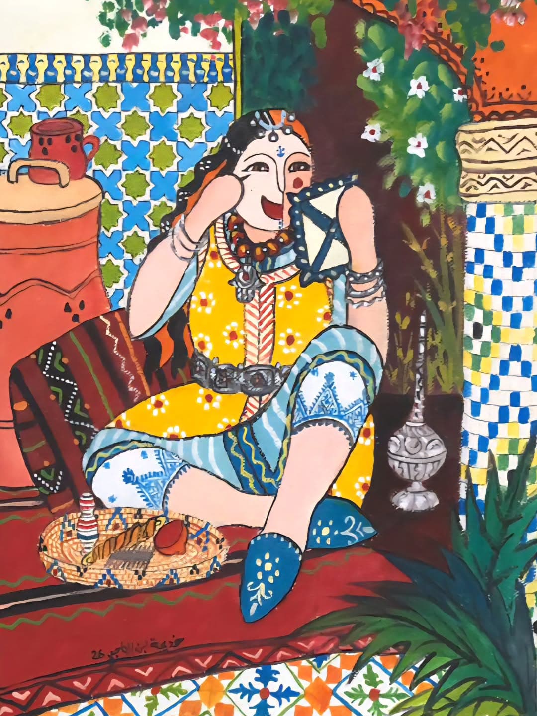 Agrandir l'œuvre Rêve de Takchita Peinture originale "Rêve de Takchita" - Femmes Marocaines par l'artiste Khadija Bentajar