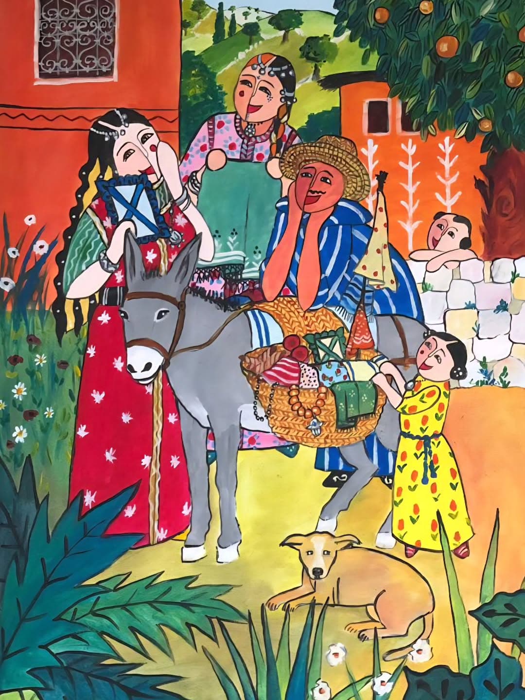 Agrandir l'œuvre Sous le Soleil Peinture originale "Sous le Soleil" - Femmes Marocaines par l'artiste Khadija Bentajar