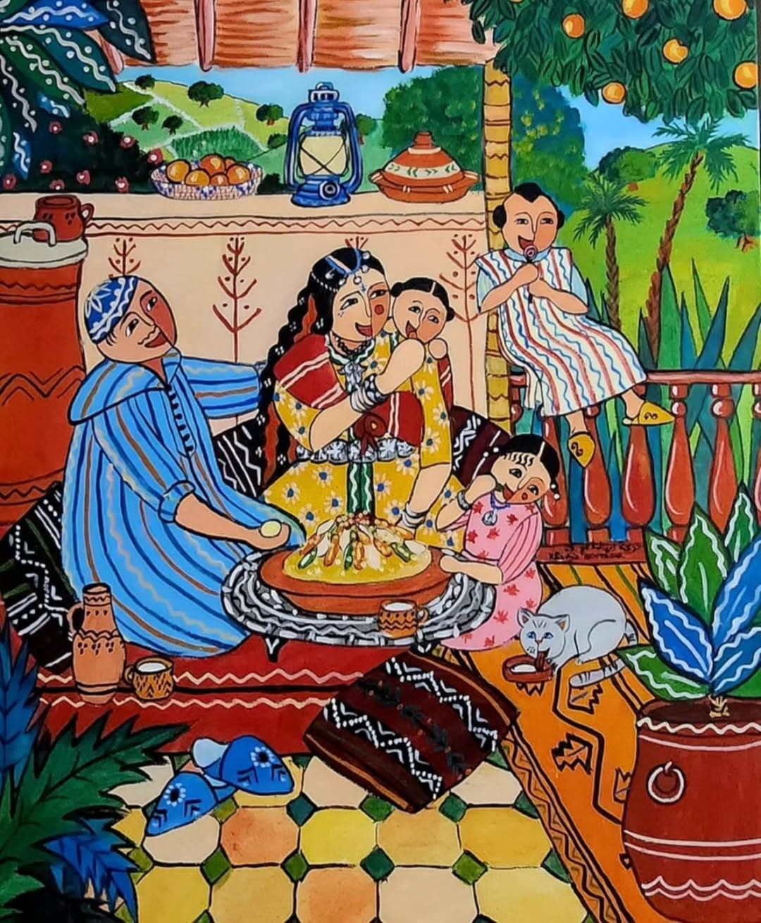 Accéder à l'œuvre Mère et Enfant Peinture originale "Mère et Enfant" - Collection Femmes Marocaines par Khadija Bentajar