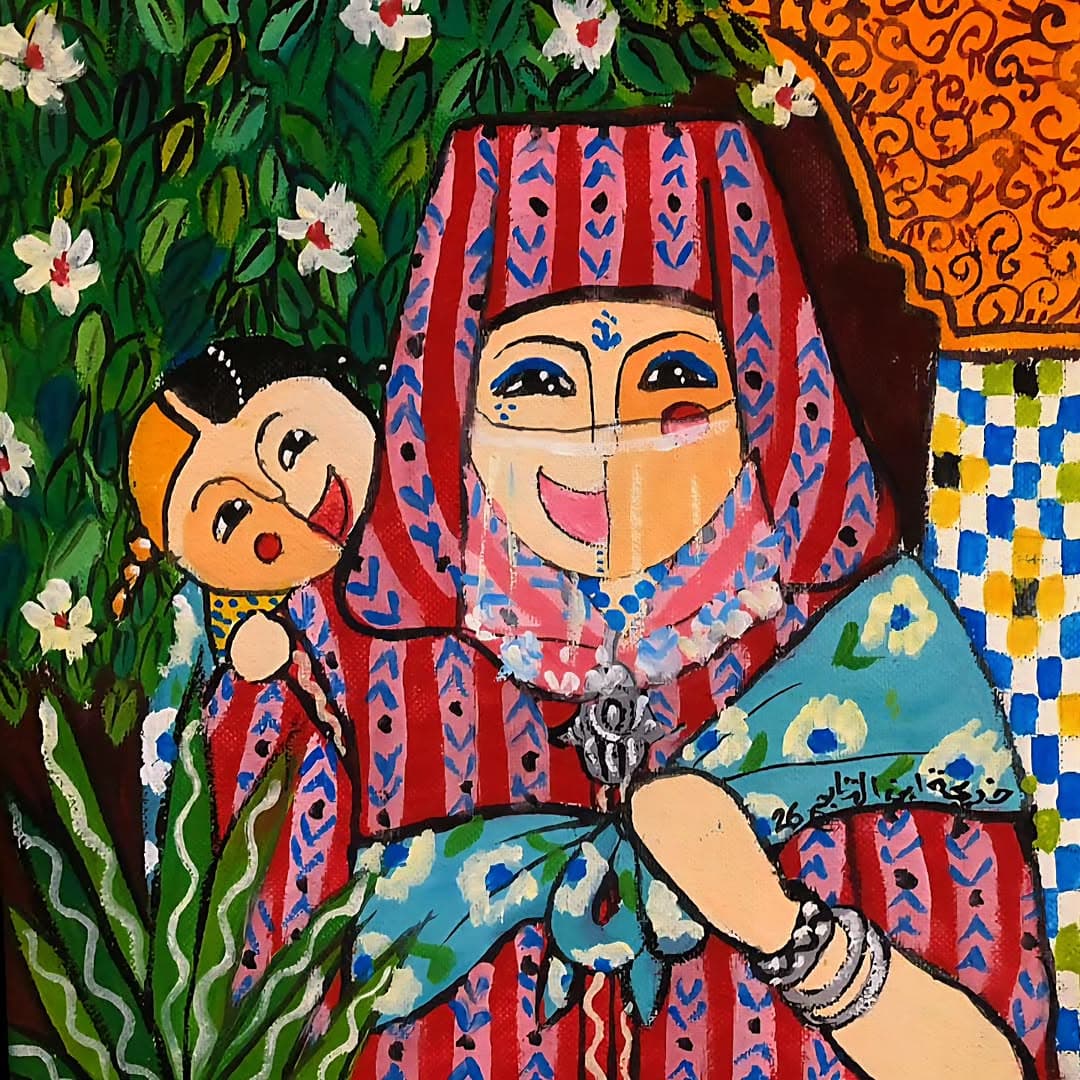 Agrandir l'œuvre Tresses Peinture originale "Tresses" - Femmes Marocaines par l'artiste Khadija Bentajar