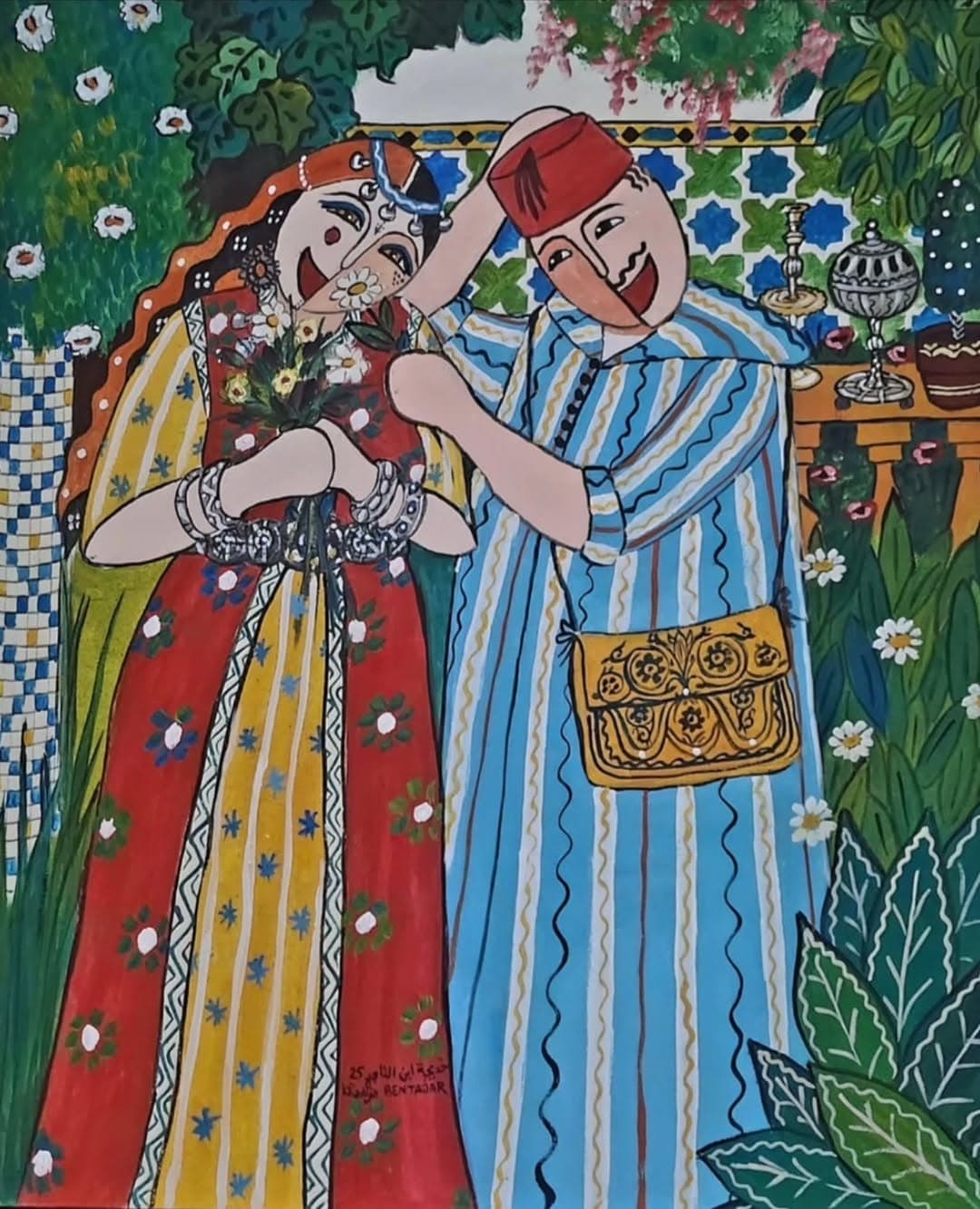 Agrandir l'œuvre Femme en Bleu Peinture originale "Femme en Bleu" - Femmes Marocaines par l'artiste Khadija Bentajar