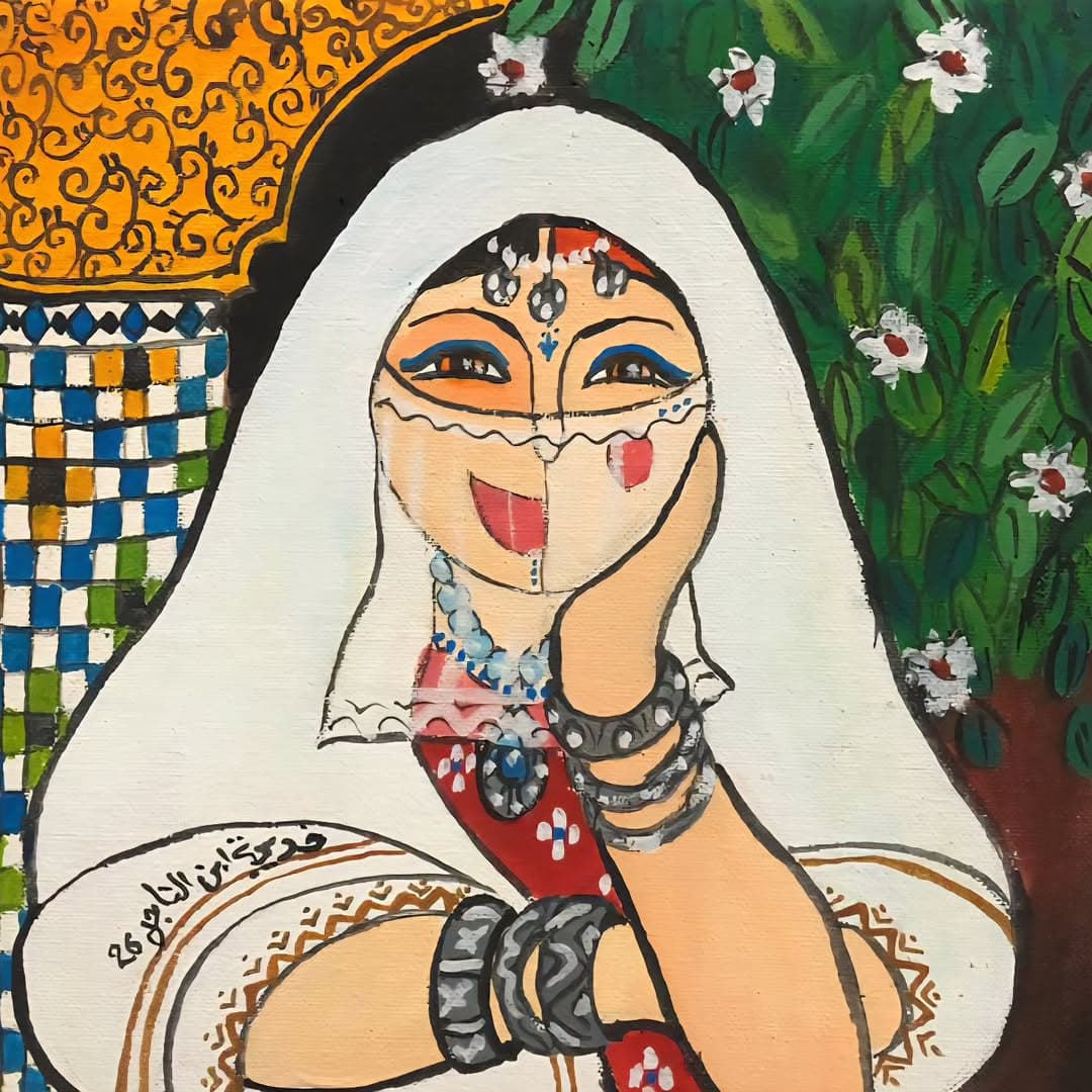Agrandir l'œuvre Femme au Puits Peinture originale "Femme au Puits" - Femmes Marocaines par l'artiste Khadija Bentajar