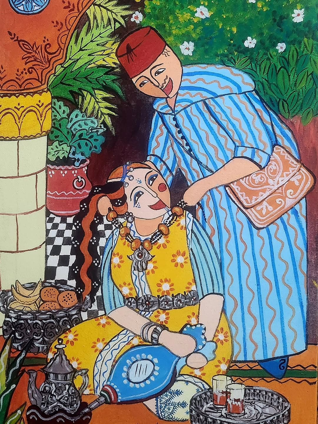 Agrandir l'œuvre Grand-mère Peinture originale "Grand-mère" - Femmes Marocaines par l'artiste Khadija Bentajar