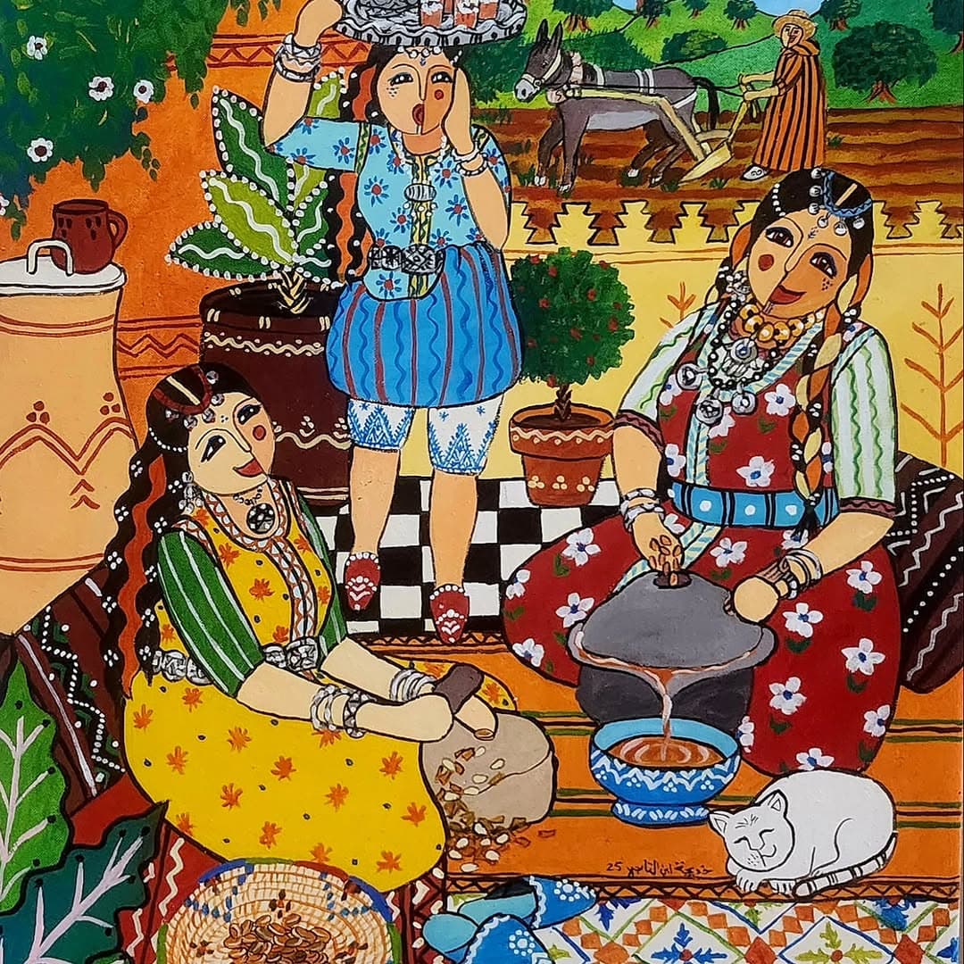 Agrandir l'œuvre Femme et Henné Peinture originale "Femme et Henné" - Femmes Marocaines par l'artiste Khadija Bentajar