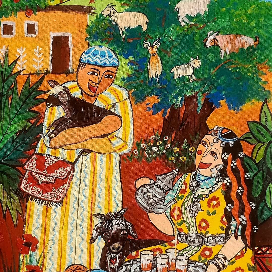 Agrandir l'œuvre Femme au Cadenas Peinture originale "Femme au Cadenas" - Femmes Marocaines par l'artiste Khadija Bentajar