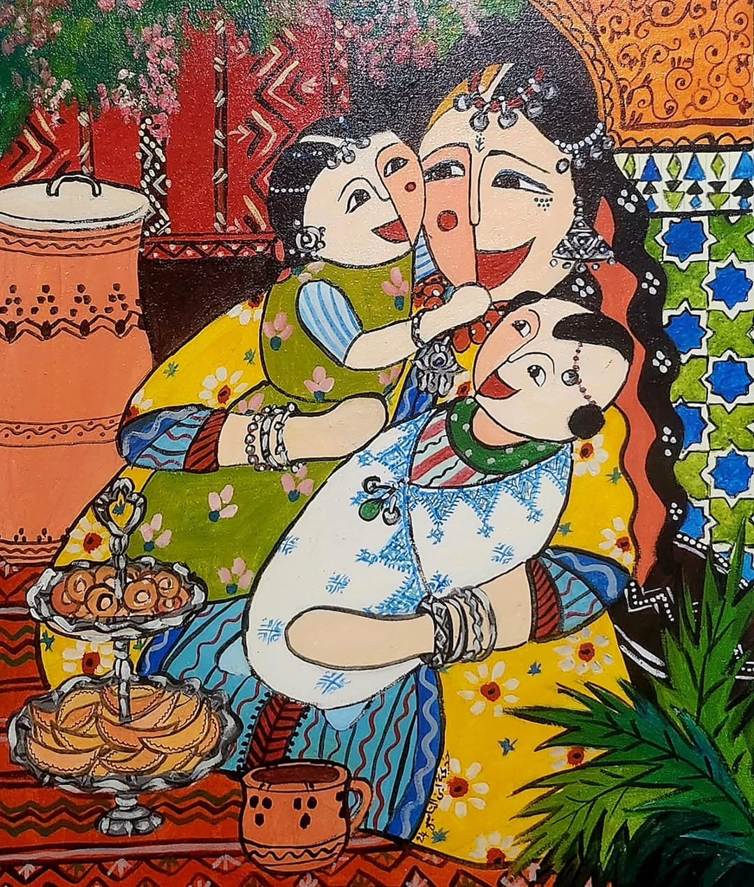 Accéder à l'œuvre Cérémonie du Thé Peinture originale "Cérémonie du Thé" - Collection Scènes de Vie par Khadija Bentajar