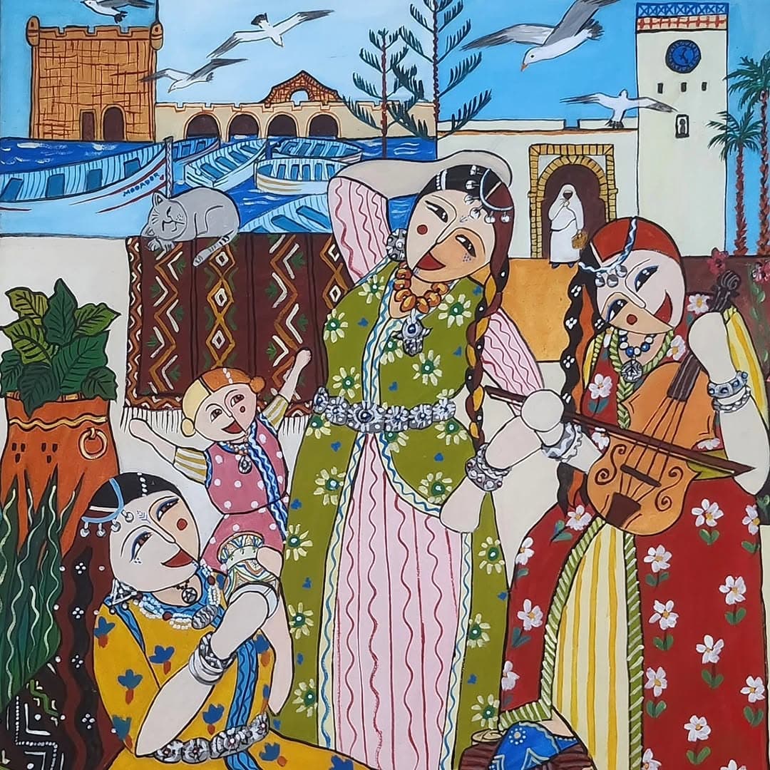 Agrandir l'œuvre Femme au Tissage Peinture originale "Femme au Tissage" - Scènes de Vie par l'artiste Khadija Bentajar